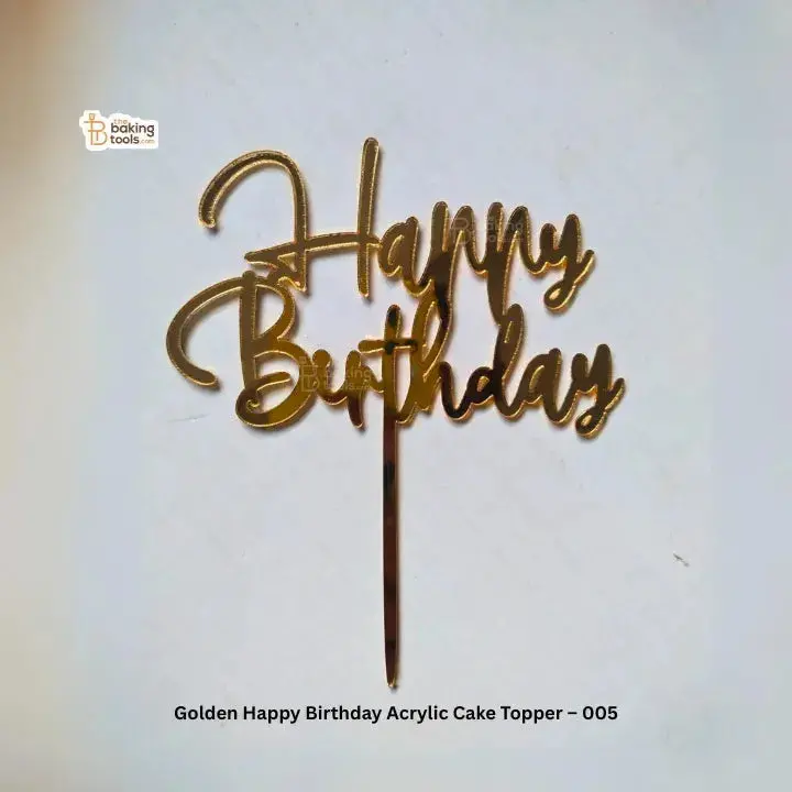 Golden Happy Birthday Acrylic Cake Topper – Style 005, Premium Metallic Dessert Topper 1