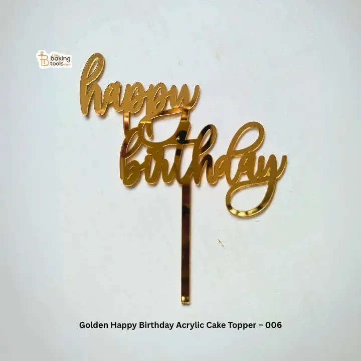 Golden Happy Birthday Acrylic Cake Topper – Style 006, Lustrous Celebration Detail 1