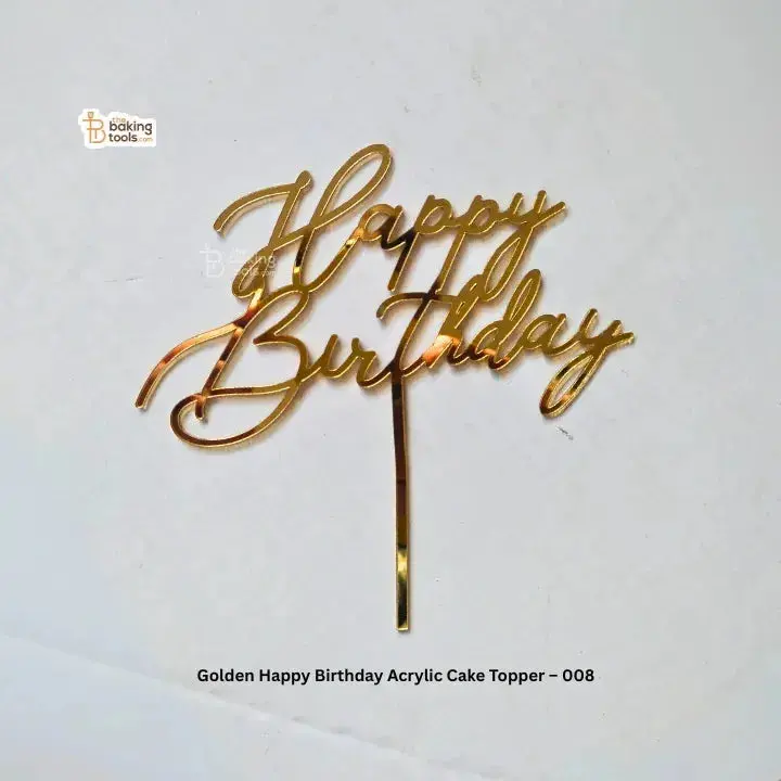 Golden Happy Birthday Acrylic Cake Topper – Style 008, Elegant Celebration Design 1