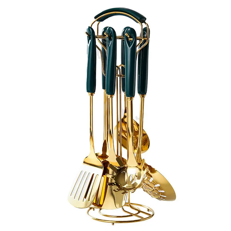 Golden-Toned Silicone-Grip Kitchen Tool Set 2