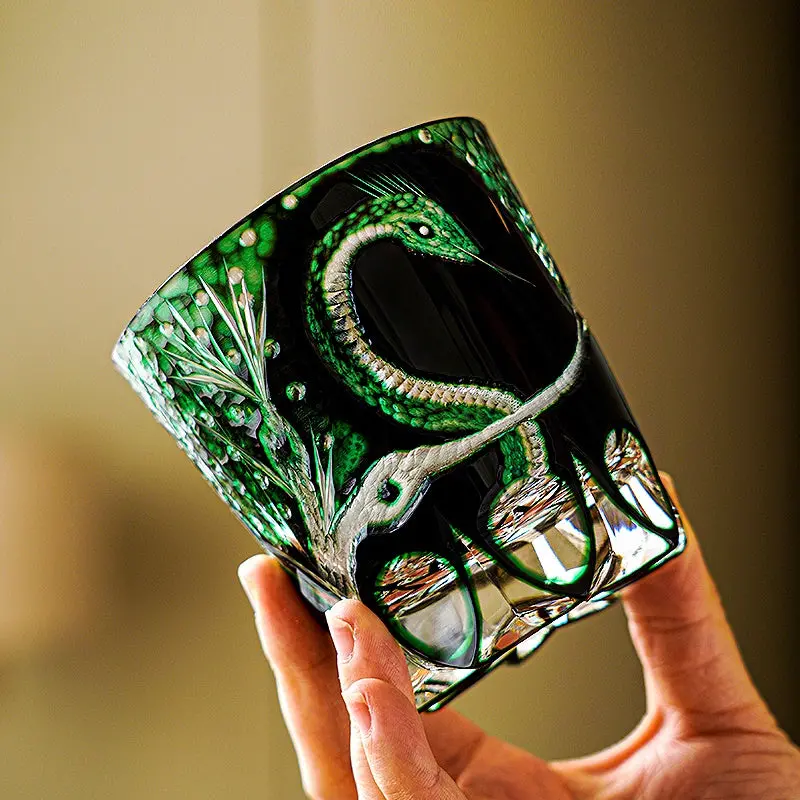 Green Serpent Edo Kiriko Whisky Tumbler With Bespoke Wooden Packaging 1