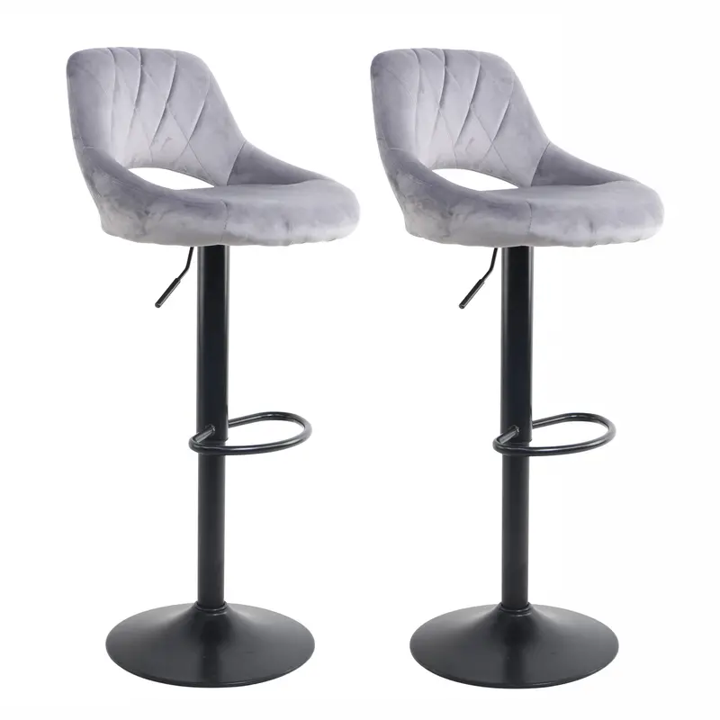 Grey Crushed Velvet Bar Stools With Black Steel Bases (Set Of 2) 1
