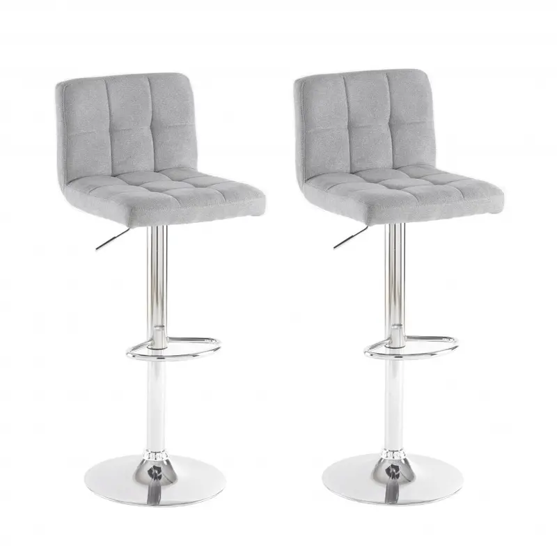 Grey Fabric Bar Stools With Polished Steel Legs (Set Of 2) – Neo Modern Style 1