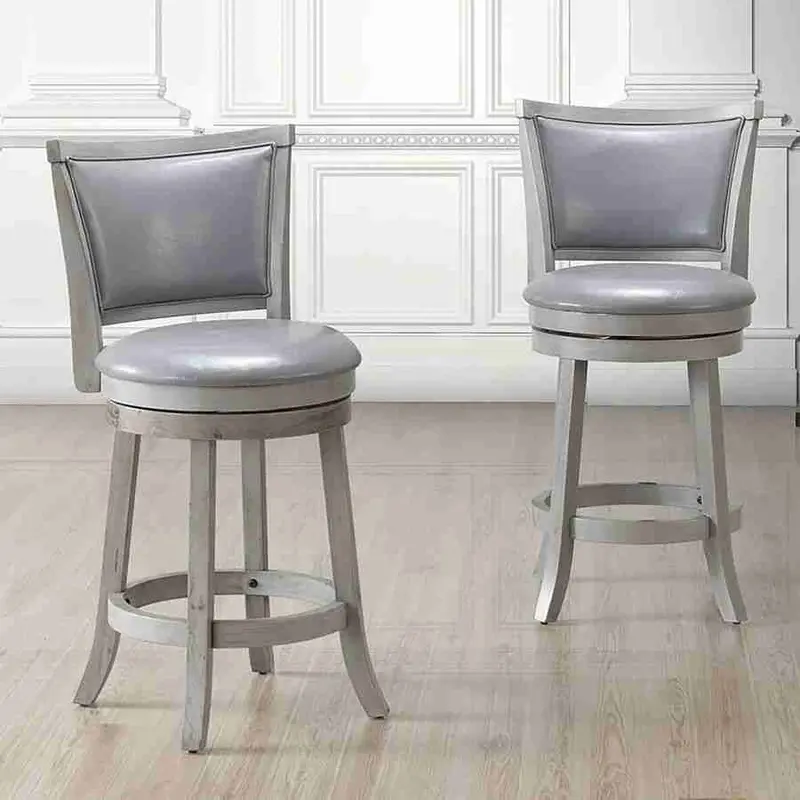 Grey Swivel Bar Stool With Premium Leather Seat 1