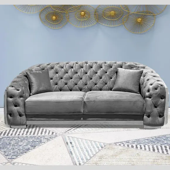 Grey Velvet Tufted Loveseat (Floor Sample) 1