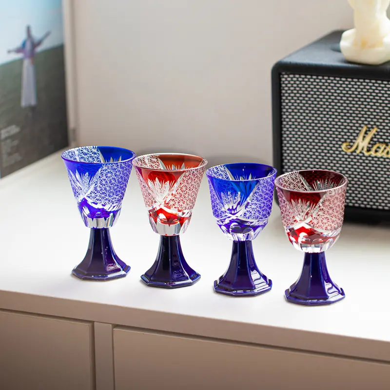 Hanabishi Goblet Glass Collection – Ornate Flower-Crest Edo Kiriko Stemware For Special Occasions 1