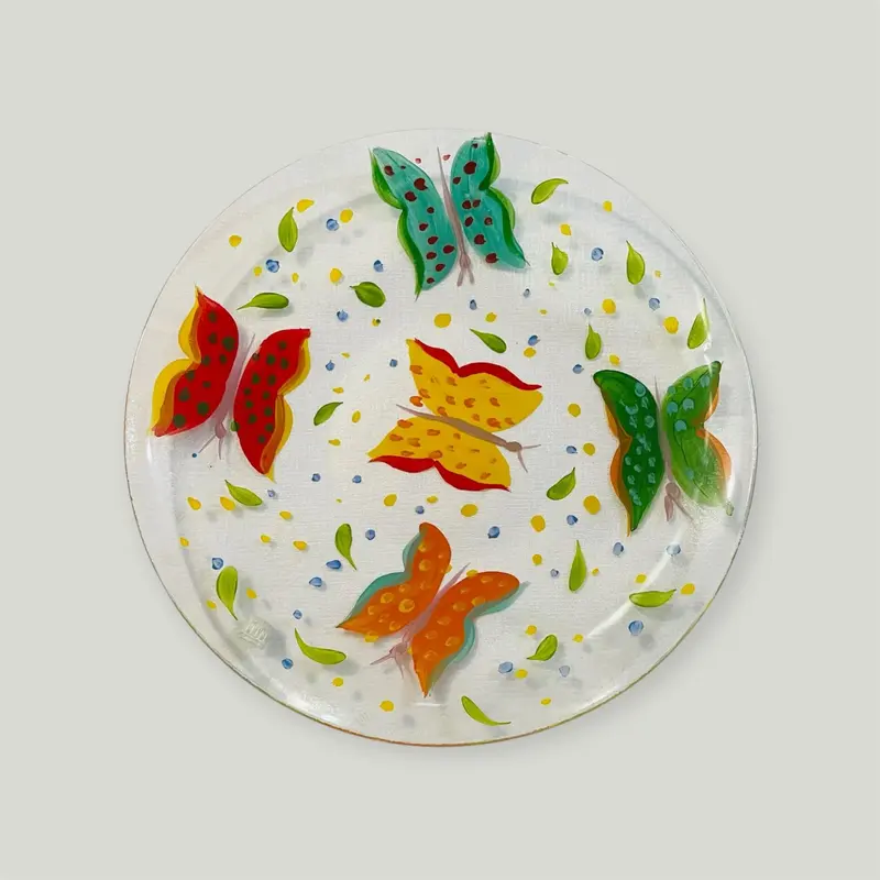 Hand-Painted Butterfly Glass Plate – Artisanal Pitti Design 1