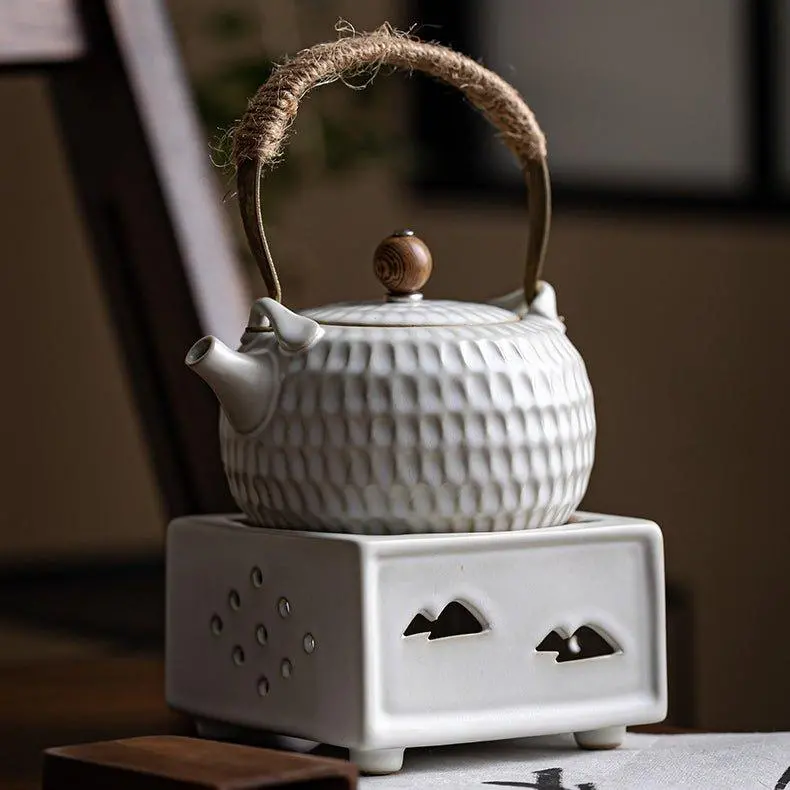 Hand-Thrown White Dimpled Ceramic Boiler For Candle Heat 1