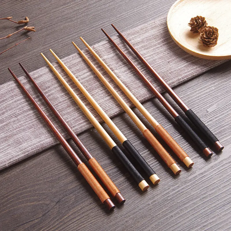 Hand-Turned Wooden Chopsticks With Decorative Stitching 1