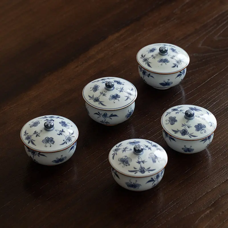 Handcrafted Arita Ware Floral Chobu Lidded Teacup Set (5-Piece) 1