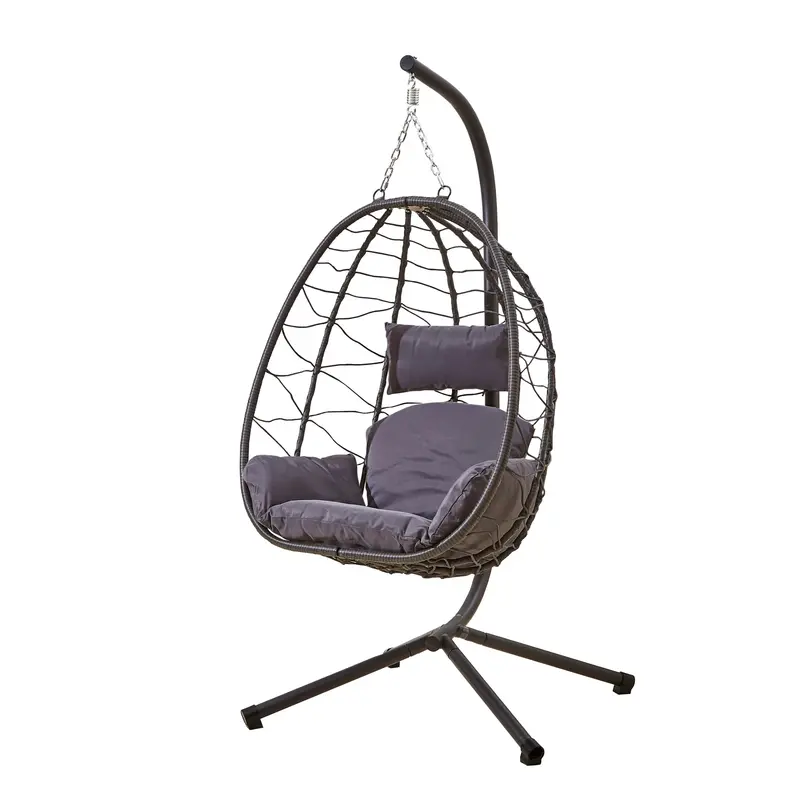 Hanging Egg Swing Chair – Neo Grey Garden Hammock Style With Cushions 1
