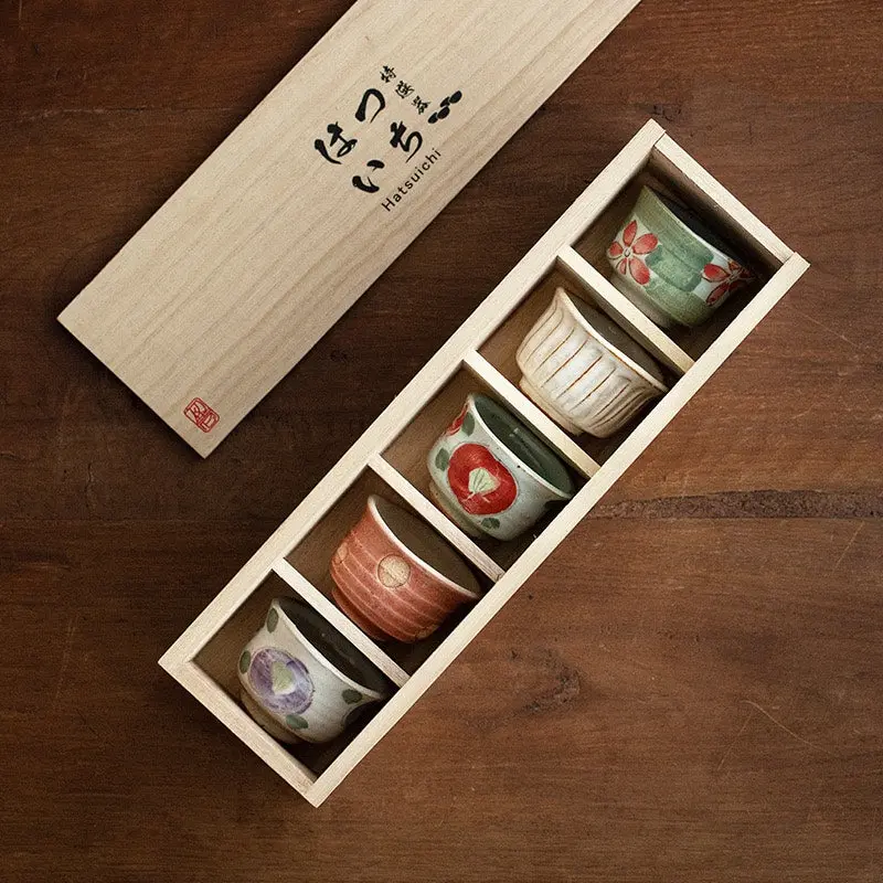 Hatsuichi Mino Ware Haru-No-Sato Five-Piece Ceramic Tea Cup Set 1
