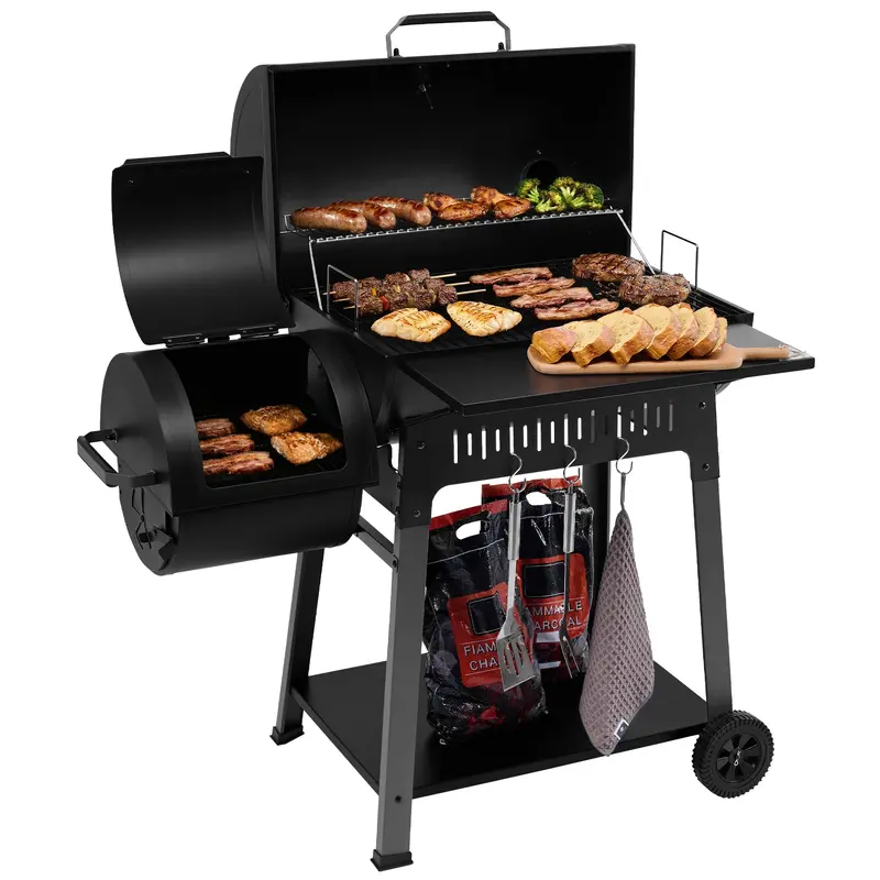 Heavy-Duty Charcoal Grill Combo With Offset Smoker — 824 Sq. In. Total Surface 1