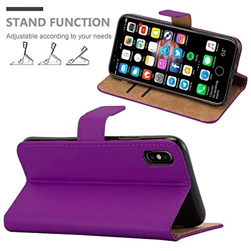 Iphone X Pu Leather Wallet Case – Purple Flip Cover With Card Holder & Viewing Stand 1