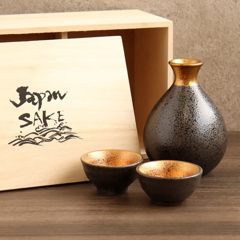 Jinpo Kinsai Gold Ochoko Sake Set – Hand-Painted Ceramic Cups In Lacquered Box 1