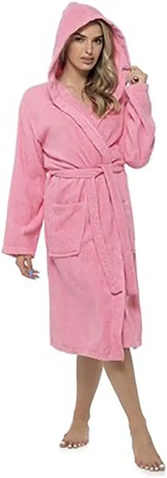 Kav 100% Cotton Hooded Bath Robe For Women – Soft Towelling Housecoat With Belt, Pockets & Lounge Comfort 1