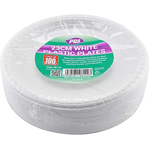 Kav 100-Pack 9-Inch White Plastic Plates – Durable 23 Cm Disposable Dinnerware For Hot & Cold Foods 1