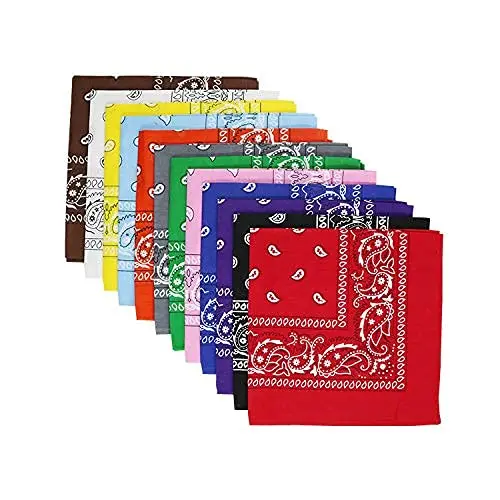 Kav 12-Piece Multifunctional Bandana Set – Assorted Paisley & Cowboy-Style Scarves For Sports, Hiking, Cycling & Fashion Accessorizing 1