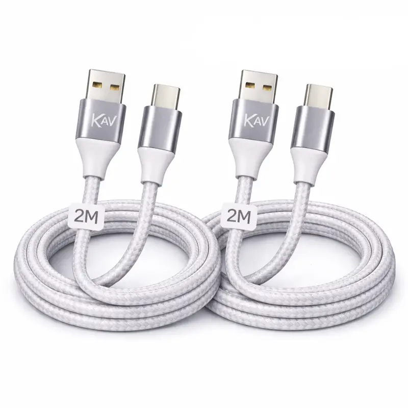 Kav 2-Meter Braided Usb-A To Usb-C Cable Pack (2 Pcs) – Fast Charging & High-Speed Data Transfer For Android, Tablets, Power Banks & Usb-C Devices 1