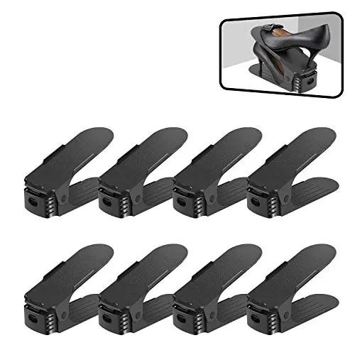 Kav 3-Tier Adjustable Shoe Rack Organizer – Black, 8-Piece Space-Saving Set 1