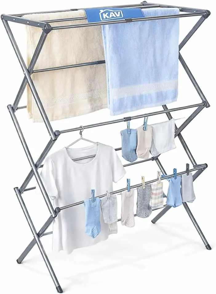 Kav 3-Tier Expandable Silver Clothes Airer – Adjustable 48–73 Cm Drying Rack With 11M Line, Foldable Indoor/Outdoor Laundry Dryer (10 Kg Capacity) 1