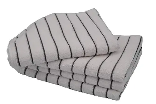 Kav 4-Pack Microfiber Dish Towels – Super-Absorbent, Lint-Free Kitchen Cloths (45X65 Cm, 300 Gsm) In White & Grey Stripe 1
