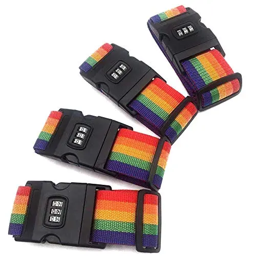 Kav 4-Piece Rainbow Luggage Strap Set – Adjustable Packing Belts With Password Lock Clips 1