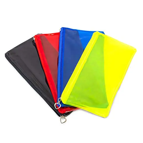 Kav 4-Piece Transparent Pencil Case Set – Large Zippered Pen & Cosmetic Bags In Black, Red, Blue & Green 1