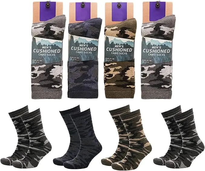 Kav Camo Crew Socks For Men (4-Pack): Cushioned, Grip-Enhanced Hiking Socks With Reinforced Heel & Toe (Uk 7–11) 1