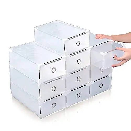 Kav Clear Stackable Plastic Drawer Organizer – 10-Unit Portable Shoe Storage Box 1