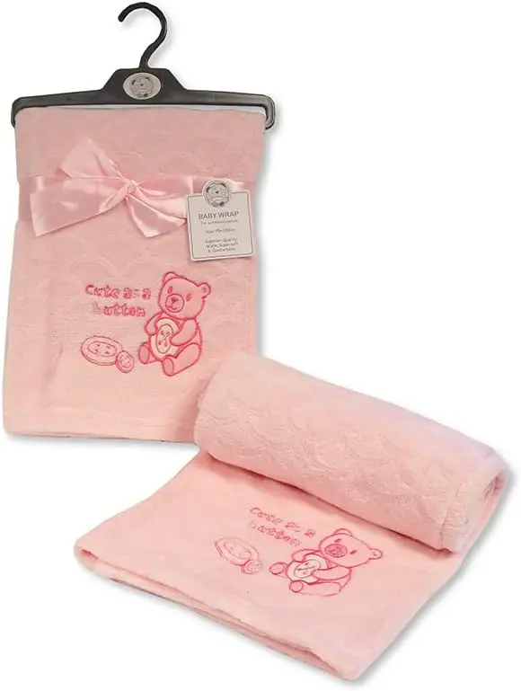 Kav 'Cute As A Button' Fleece Baby Wrap – Super-Soft Teddy Bear Design Blanket For Girls & Boys (75X100 Cm) 1