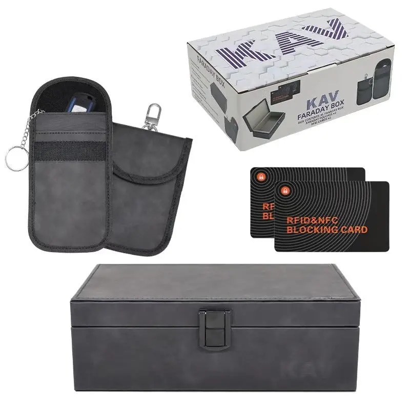 Kav Extra-Large Faraday Signal-Blocking Box (21×7×13 Cm) With 2 Rfid-Shielding Pouches & 2 Nfc-Blocking Cards – Anti-Relay Theft Protection For Car Keys 1