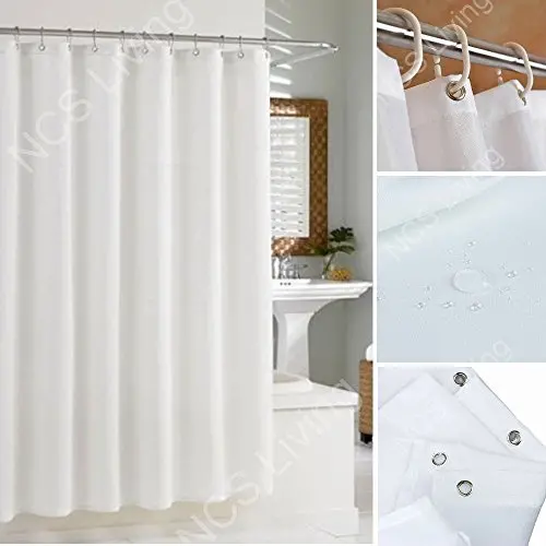 Kav Extra-Wide Waterproof Shower Curtain With Hooks – 210 X 180 Cm (White, Mildew-Resistant) 1