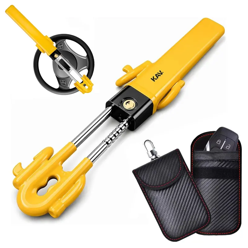 Kav Faraday-Protected Steering Wheel Lock – Twin-Bar Anti-Theft Car Security 1