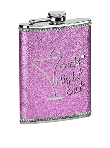 Kav Glitter Hip Flask For Girls’ Night Out – 8 Oz, Hot Pink Finish 1