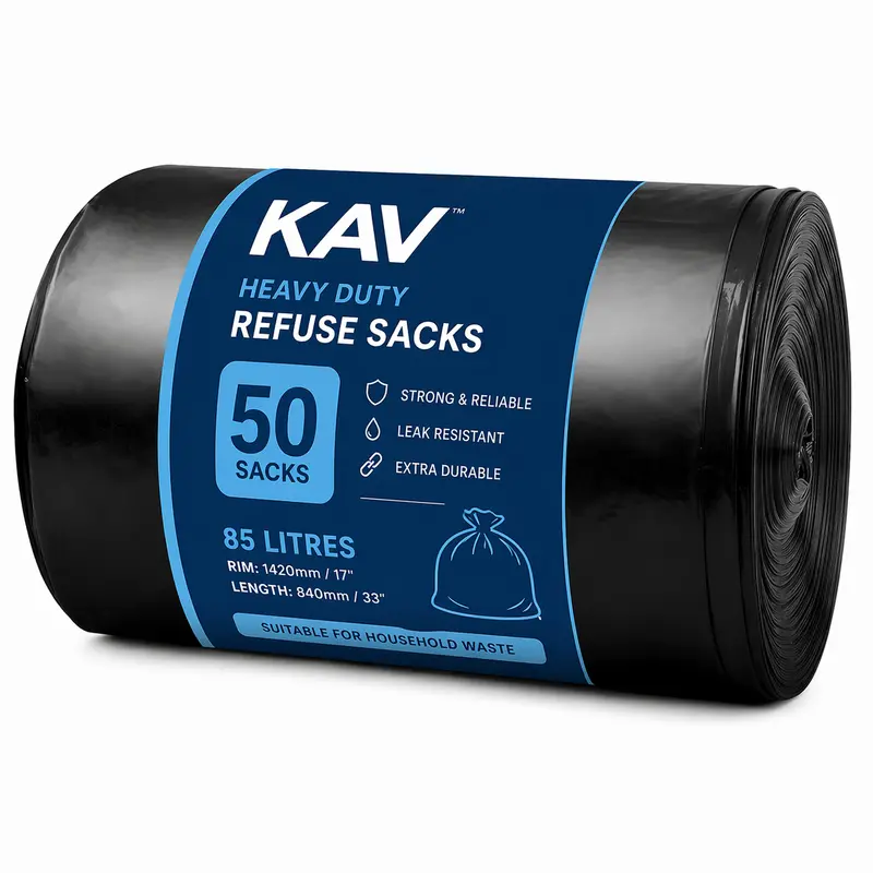 Kav Heavy-Duty 85L Black Bin Bags – 40-Micron Tear-Resistant Trash Liners For Home & Commercial Use 1