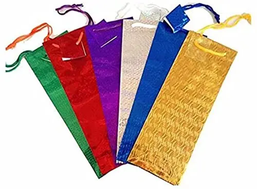 Kav Holographic Wine Bottle Gift Bags – Assorted Colours With Rope Handles For Holidays & Celebrations 1