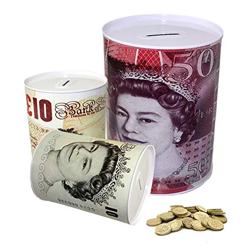 Kav Jumbo Money Tin Set – Two 22 Cm Decorative Coin Banks For Adults & Kids – Ideal Christmas Savings Gift 1