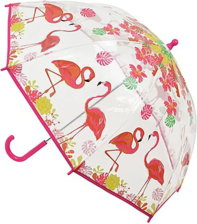 Kav Kids Transparent School Umbrella – Flamingo Panel Poe Design Dome Parasol 1