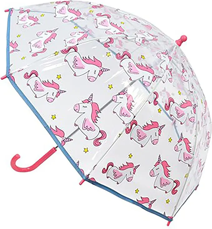 Kav Kids Transparent School Umbrella – Flying Unicorn Design Dome Parasol 1
