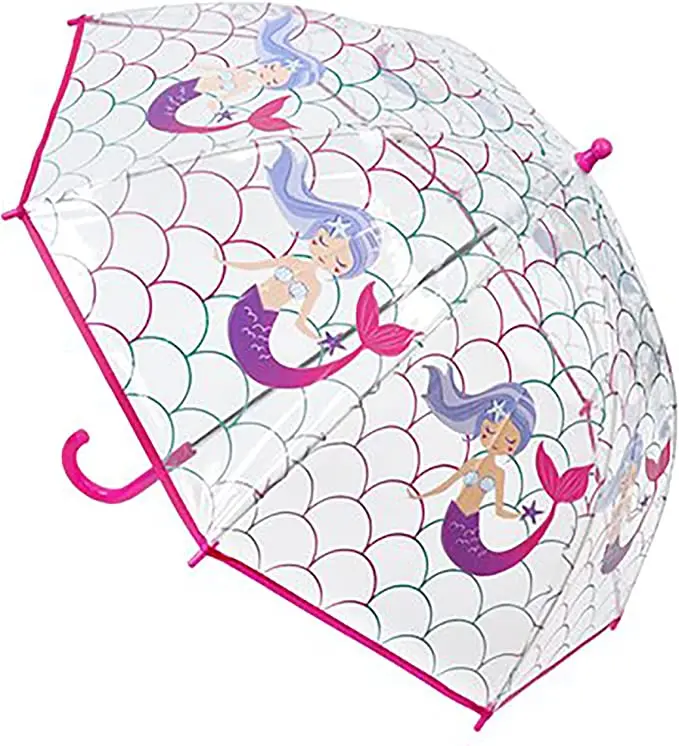 Kav Kids Transparent School Umbrella – Mermaid-Themed Dome Parasol For Children 1