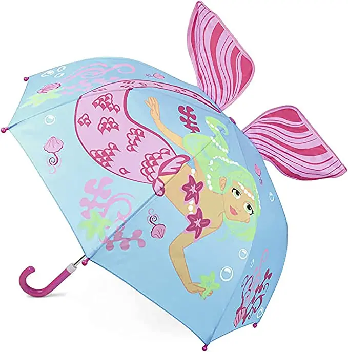 Kav Kids Transparent School Umbrella – Pink Mermaid-Themed Dome Parasol 1