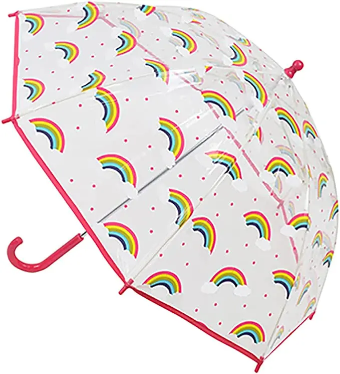 Kav Kids Transparent School Umbrella – Rainbow-Print Dome Parasol For Children 1