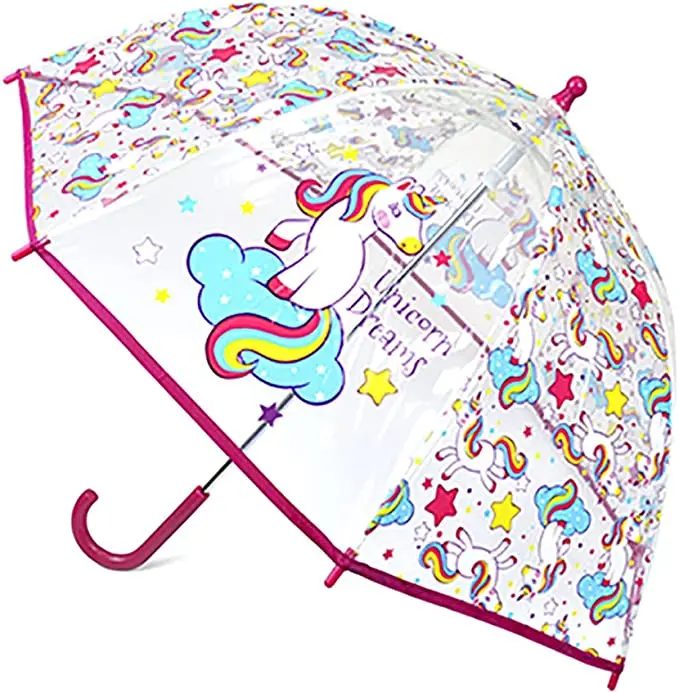 Kav Kids Transparent School Umbrella – Unicorn Dreams Design Dome Parasol 1