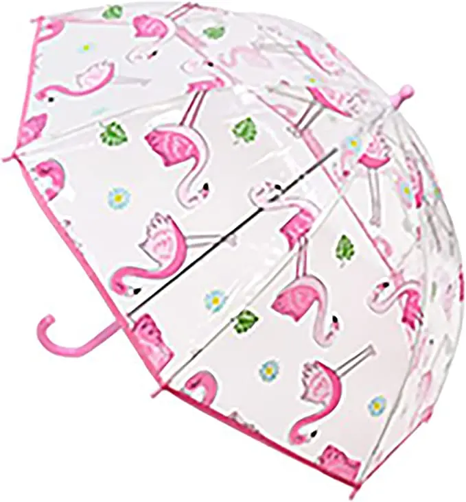 Kav Kids Transparent School Umbrella – Vibrant Flamingo Design Dome Parasol 1