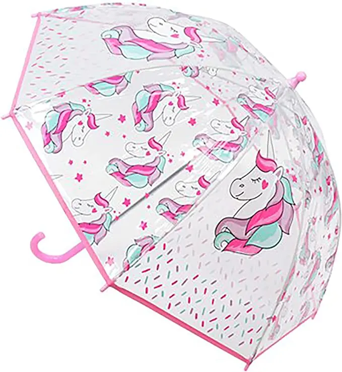 Kav Kids Transparent Unicorn-Themed School Umbrella – Lightweight Dome Design For Boys & Girls 1