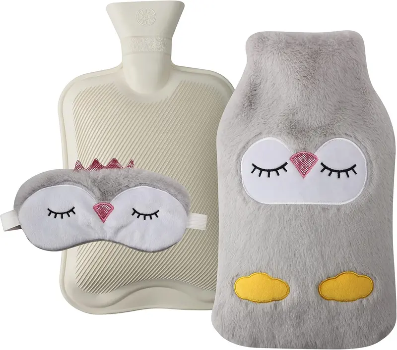 Kav Luxe Faux Fur Hot Water Bottle Cover Set – Includes Satin Sleep Mask & 2L Bottle For Soothing Relaxation 1