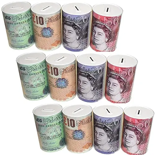 Kav Multi-Colour Money Saving Tins – 12-Pack Compact Metal Piggy Banks (10 X 15 Cm) 1
