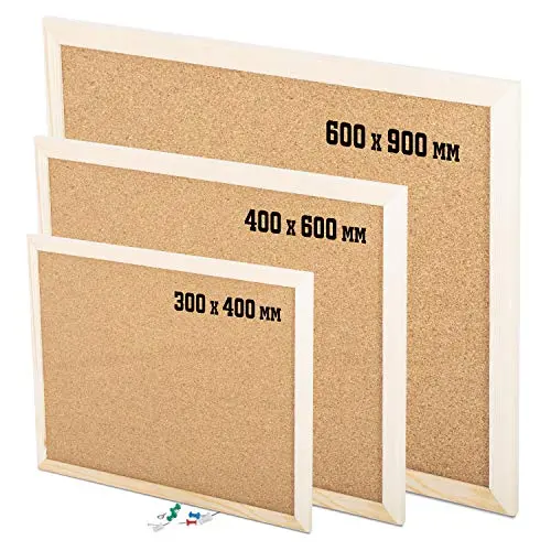 Kav Natural Cork Bulletin Board With Wooden Frame And 6 Push Pins – Brown, Multiple Sizes Available 1
