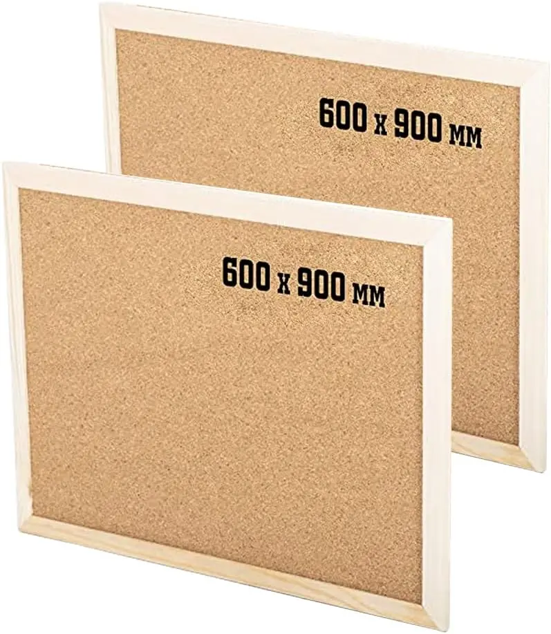 Kav Natural Cork Bulletin Board – Wooden-Framed Noticeboard For Offices, Classrooms & Homes (Set Of 2) 1